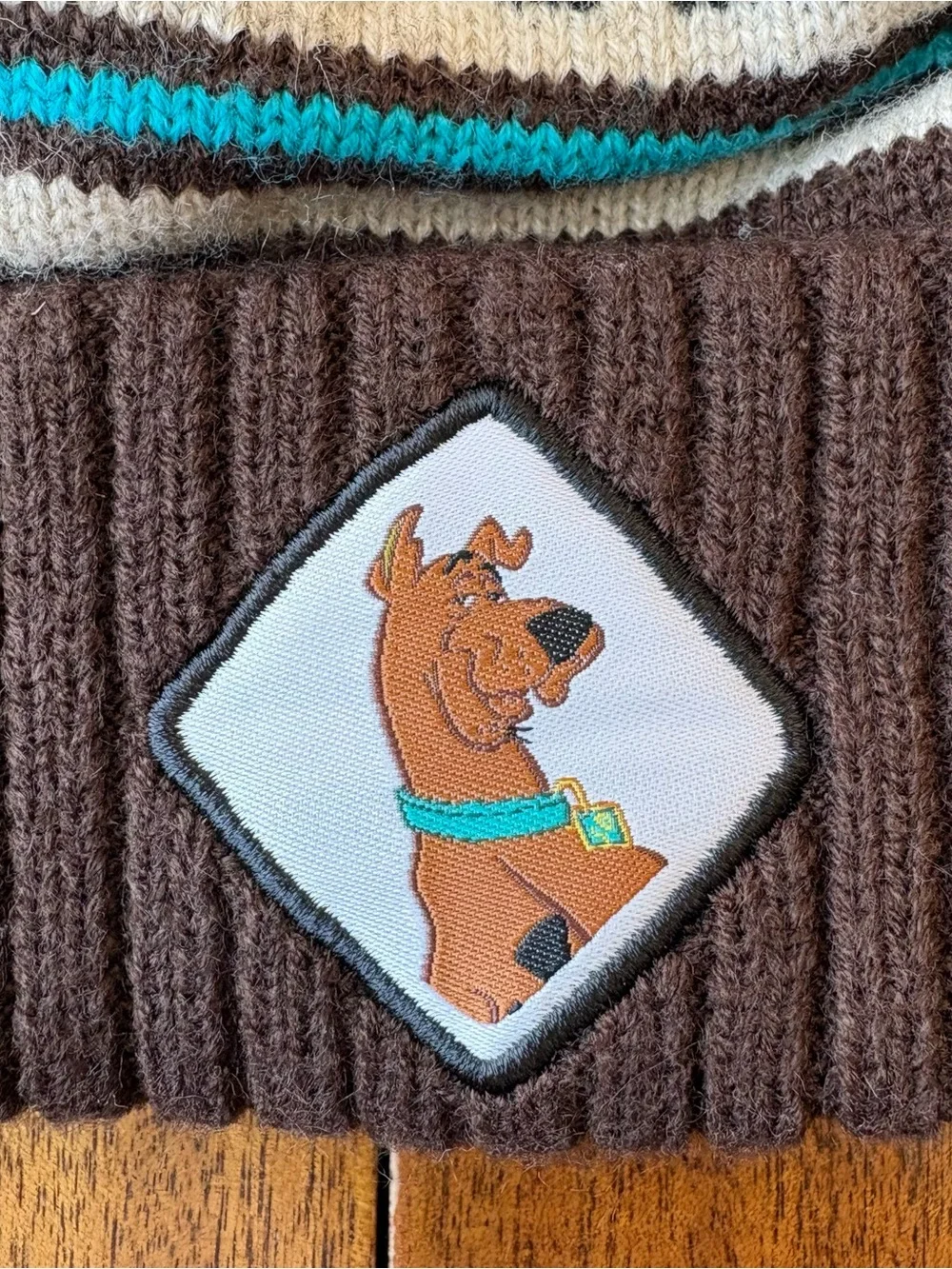 Scooby-Doo “Baked” Pom Patch Knit Beanie with Brown with Teal Accent - One Size